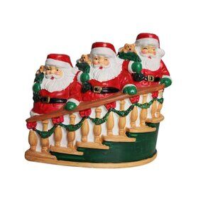 VTG Caroling Santas On Stairs Figurines Hand Painted  J.S.N.Y.  Candle Holder